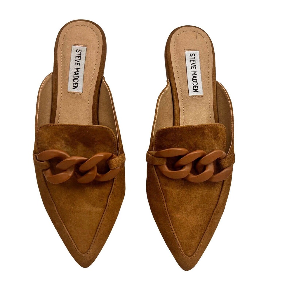 Steve Madden Mules Women's Size 8.5 M Fleur Cognac Suede Flat Point Toe Flats